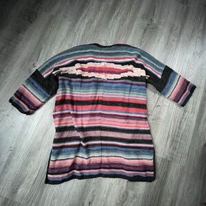 Peruvian Connection Pima Cotton Open Cardigan SW Striped Knit Kimono Sleeve XS/S